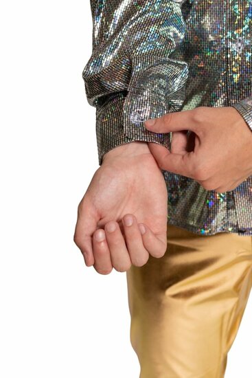 Shiny Disco Shirt - Zilver - Heren