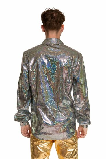 Shiny Disco Shirt - Zilver - Heren