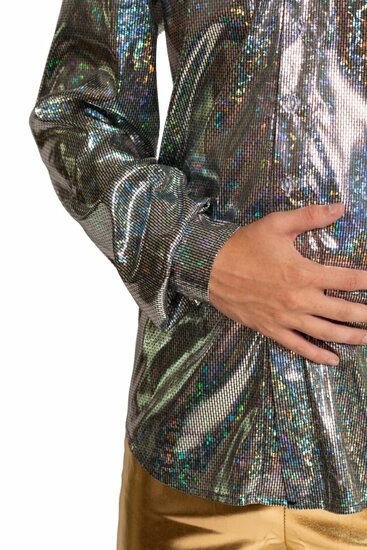 Shiny Disco Shirt - Zilver - Heren