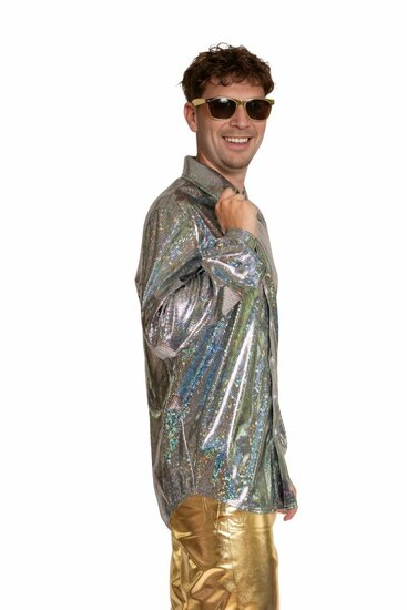 Shiny Disco Shirt - Zilver - Heren