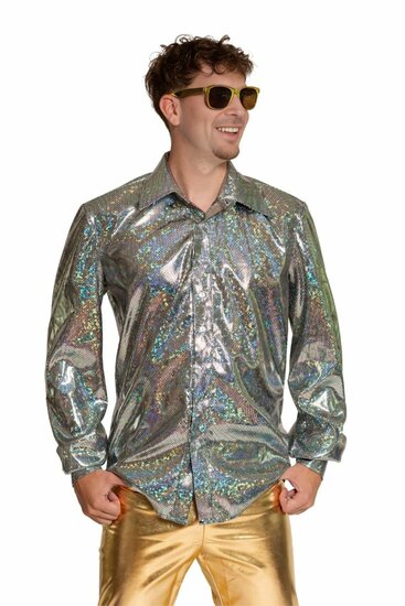 Shiny Disco Shirt - Zilver - Heren