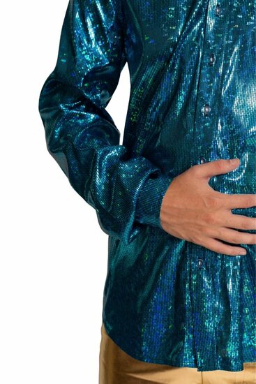 Shiny Disco Shirt - Turquoise - Heren