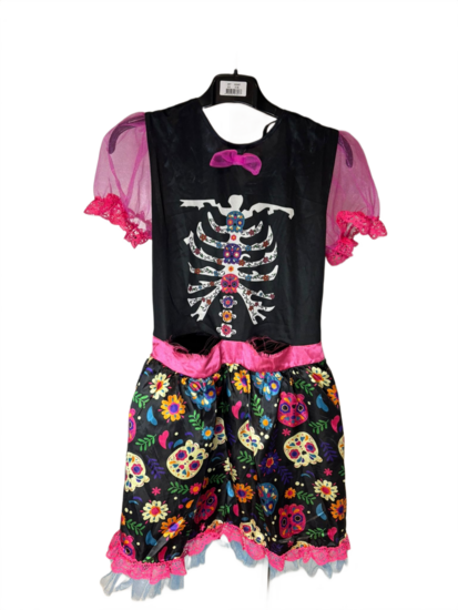 Tweedehands- Mexicaans Jurkje- Maat 164- Roze