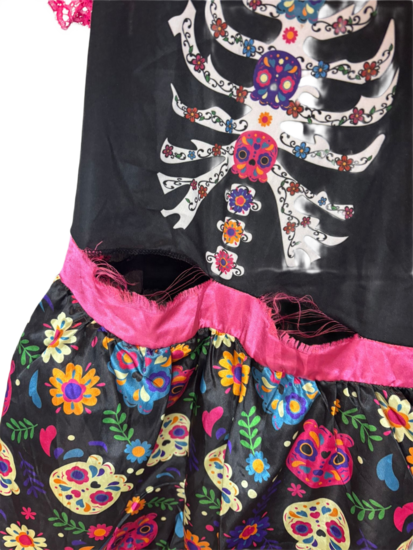 Tweedehands- Mexicaans Jurkje- Maat 164- Roze