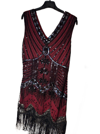 Tweedehands - Glitterjurk - Maat 38 - Zwart - Rood