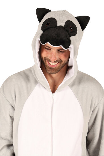 Onesie Hondenkostuum - Pluche - Volwassenen - Grijs-Wit