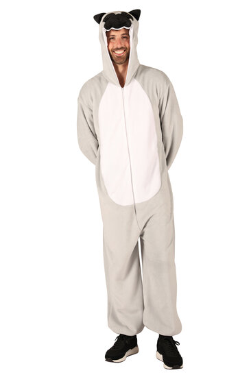 Onesie Hondenkostuum - Pluche - Volwassenen - Grijs-Wit
