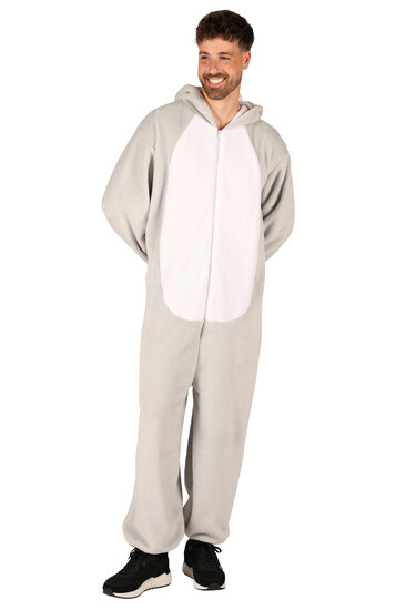 Onesie Hondenkostuum - Pluche - Volwassenen - Grijs-Wit