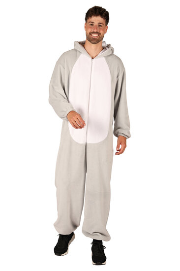 Onesie Hondenkostuum - Pluche - Volwassenen - Grijs-Wit