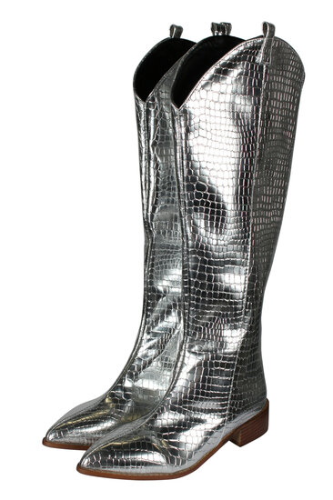 Dameslaarzen - Foute Party - Cowboy Schoenen - Metallic Snake Zilver