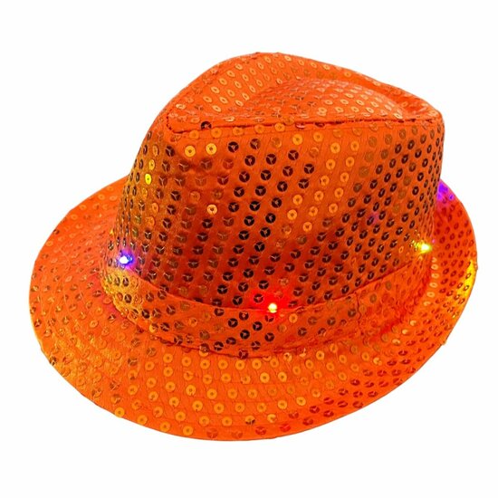 Hoed Lichtjes Pailletten - Disco - Oranje