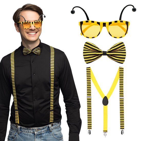 Accessoireset Honingbij 3-delig - Bril - Bretel - Strikje