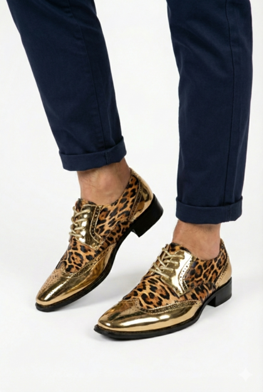 Heren schoen Goud met Panterprint 
