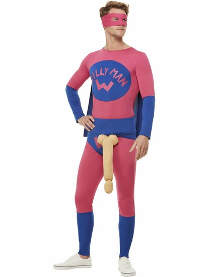 Willyman Superhelden Kostuum - Roze-Blauw - Volwassenen