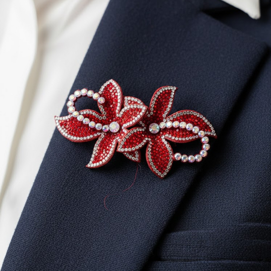 Broche - Sequin Flower  - Strass - Rood