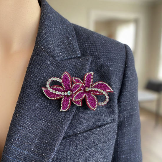 Broche - Sequin Flower  - Strass - Roze