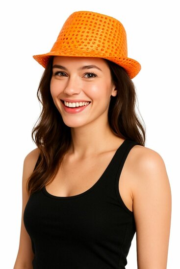 Hoed Pailletten - Oranje - Koningsdag