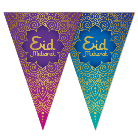 Eid Mubarak - Vlaggenlijn - 10 Meter - Blauw-Goud-Paars 