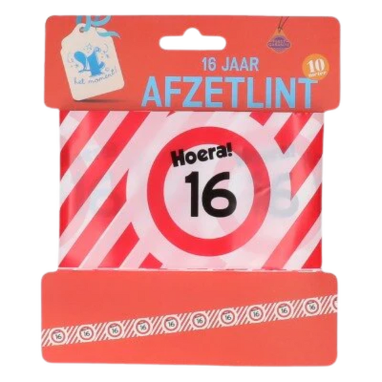 Afzetlint Verkeersbord - 16 Jaar - Rood-Wit - 10 meter