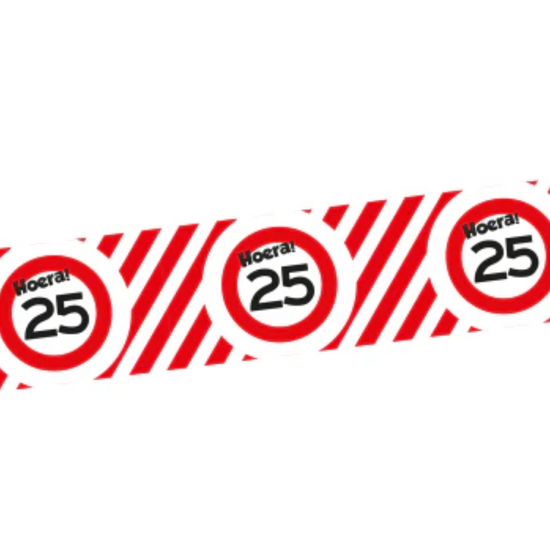 Afzetlint Verkeersbord - 25 Jaar - Rood-Wit - 10 meter