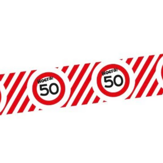 Afzetlint Verkeersbord - 50Jaar - Rood-Wit - 10 meter