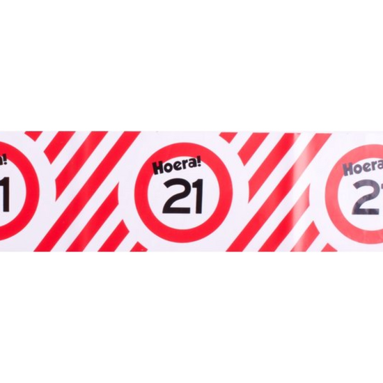 Afzetlint Verkeersbord - 21 Jaar - Rood-Wit - 10 meter