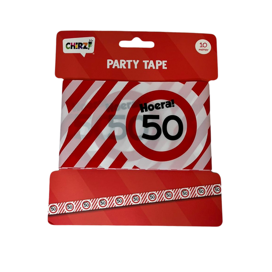 Afzetlint Verkeersbord - 50 Jaar - Rood-Wit - 10 meter