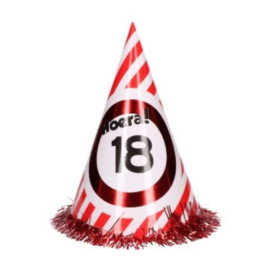 Feesthoed - Verkeersdbord - 18 jaar - Rood-Wit
