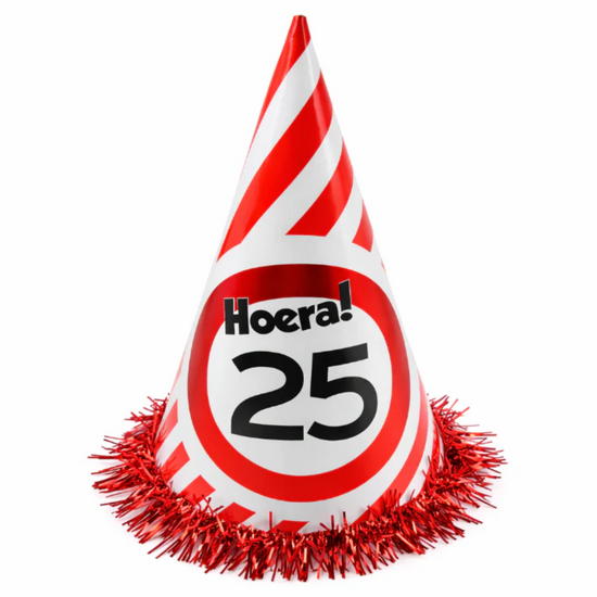Feesthoed - Verkeersdbord - 25 Jaar - Rood-Wit