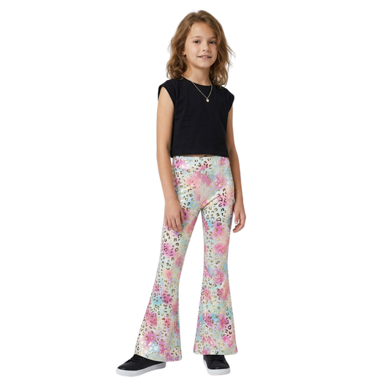 Flared Broek Pastel  - Gouden Panterprint - Meisjes