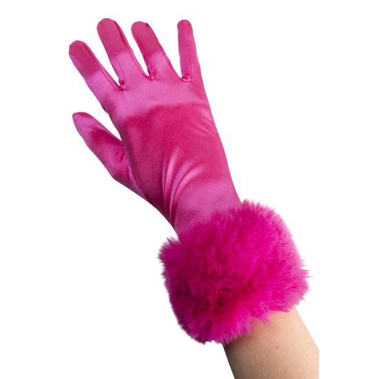 Handschoen Satijn met Bontmanchetten -  Roze