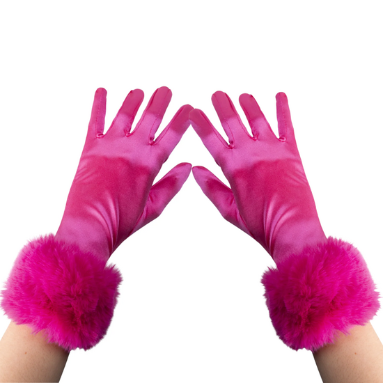 Handschoen Satijn met Bontmanchetten -  Roze