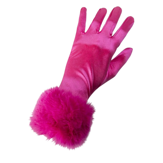Handschoen Satijn met Bontmanchetten -  Roze