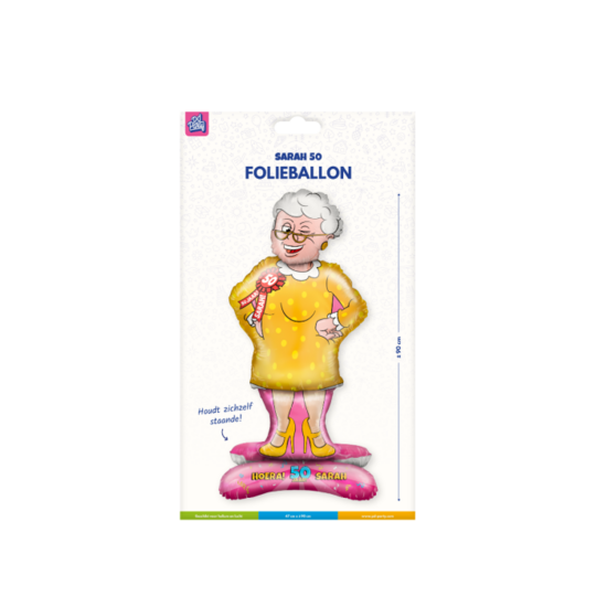  Sarah Opblaaspop 50 Jaar &ndash; 90 cm Staande Folieballon voor Verjaardag