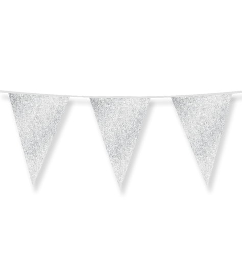 Glitter Vlaggenlijn Zilver- 20x30 cm - 6 meter - Versiering