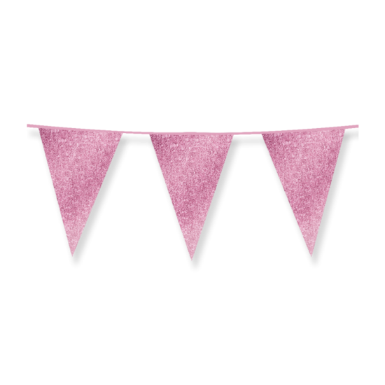 Glitter Vlaggenlijn Baby Roze - 20x30 cm - 6 meter - Versiering