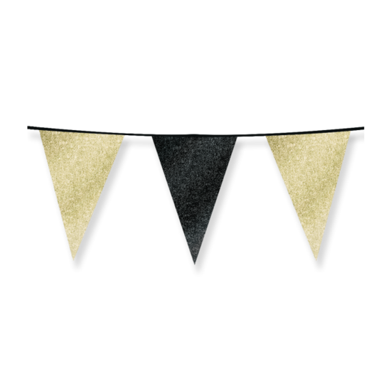 Glitter Vlaggenlijn Goud en Zwart  - 20x30 cm - 6 meter - Versiering