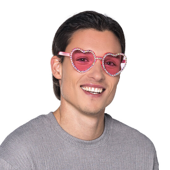 Roze Hartjes Partybril met Strass - Hartjes Bril - Valentijn