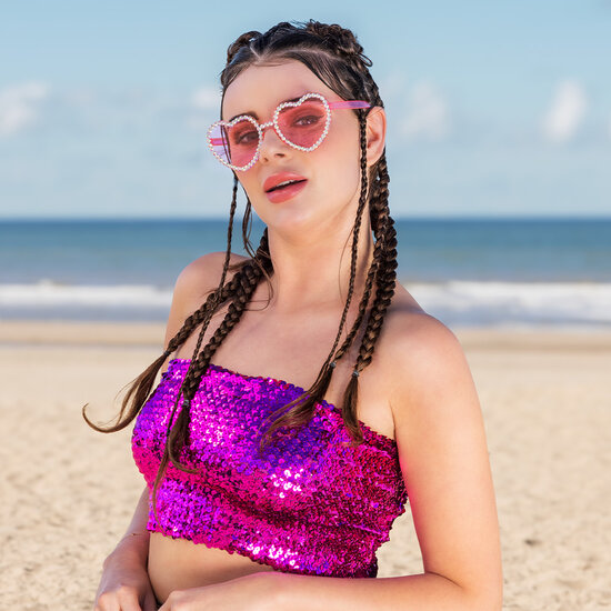 Roze Hartjes Partybril met Strass - Hartjes Bril - Valentijn