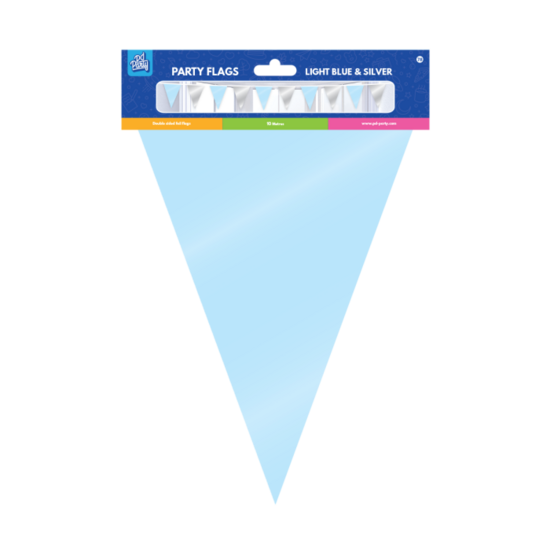 Vlaggenlijn Folie - Blauw-Zilver - Babyshower - 10 meter 