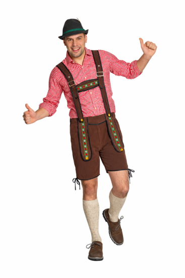 Lederhosen Johann - Verstelbare Bretels - Donkerbruin - Kort - Imitatie Su&egrave;de