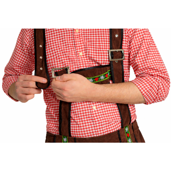 Lederhosen Johann - Verstelbare Bretels - Donkerbruin - Kort - Imitatie Su&egrave;de