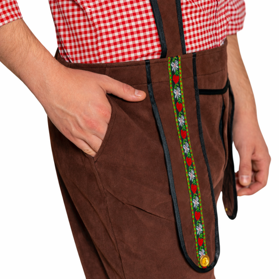 Lederhosen Johann - Verstelbare Bretels - Donkerbruin - Kort - Imitatie Su&egrave;de