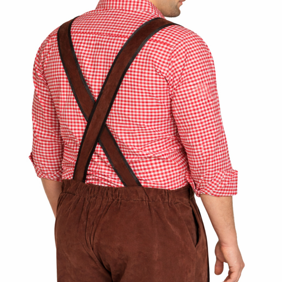 Lederhosen Johann - Verstelbare Bretels - Donkerbruin - Kort - Imitatie Su&egrave;de