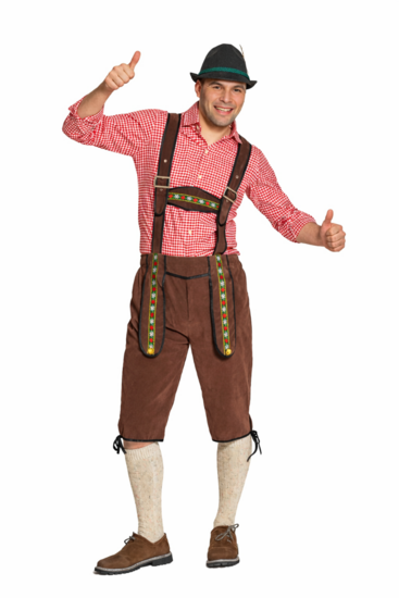 Lederhosen Johann - Verstelbare Bretels - Donkerbruin - Knielengte - Imitatie Su&egrave;de