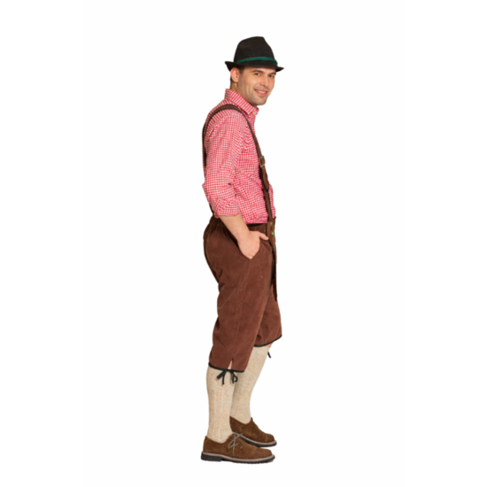 Lederhosen Johann - Verstelbare Bretels - Donkerbruin - Knielengte - Imitatie Su&egrave;de