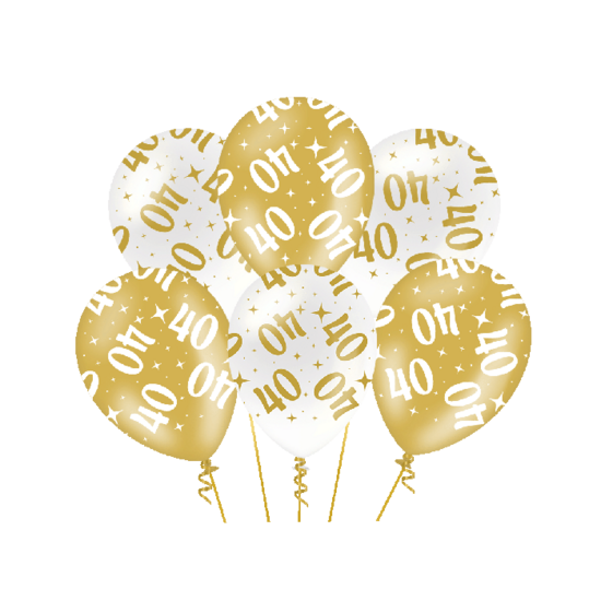 Ballonnen Fancy  - 40 jaar - Wit-Goud - 6 stuks