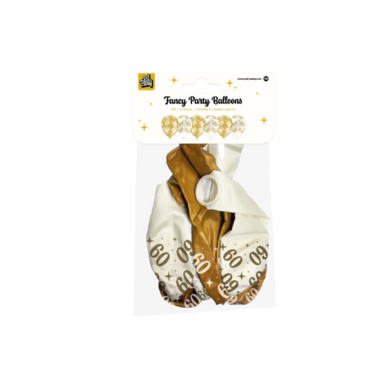 Ballonnen Fancy - 60 jaar - Wit-Goud - 6 stuks