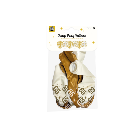Ballonnen Fancy - 65 jaar - Wit-Goud - 6 stuks