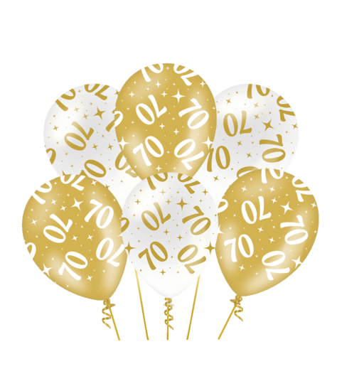 Ballonnen Fancy - 70 jaar - Wit-Goud - 6 stuks